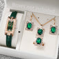 Synthetic Diamond Jewelry Set White Woman, Watch, Trendy Style, Gift for Girlfriend, Spine, Woman, 5 Pieces Per Set