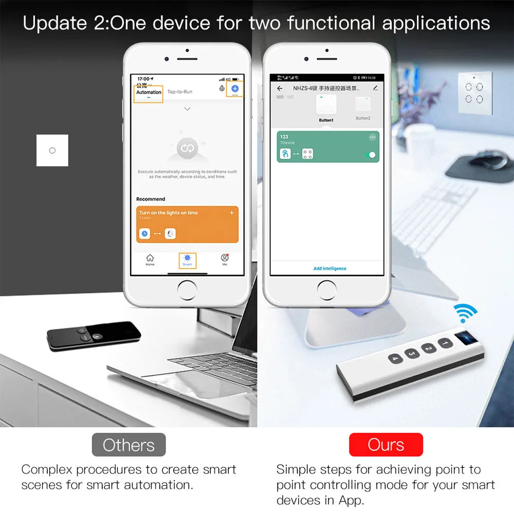 Tuya ZigBee Smart Scene Switch 1-4 Gang Portable Mini Design For Home Smart Life Remote Control Automation Scenario Switches