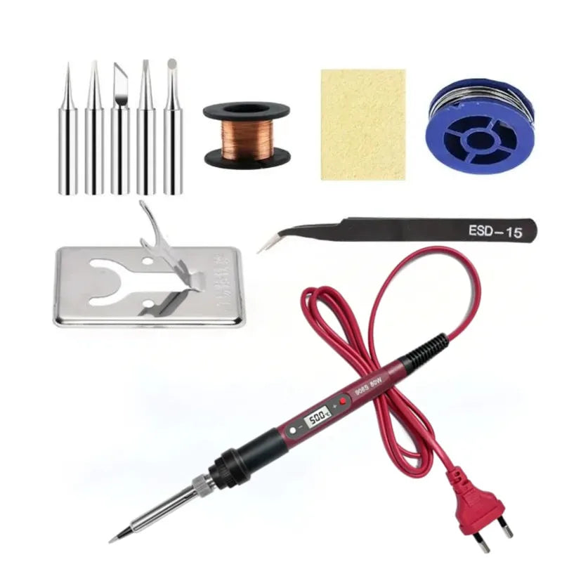 80W Soldering iron kit adjustable temperature LCD solder welding tools Ceramic heater soldering tips Tweezers soldering wire