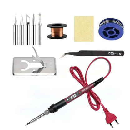 80W Soldering iron kit adjustable temperature LCD solder welding tools Ceramic heater soldering tips Tweezers soldering wire