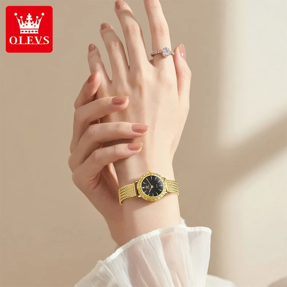 OLEVS 5643 Watches for Women Top Brand Ladies Dress Quartz Watch Steel Mesh Strap Waterproof Fashion Original Women's Wristwatch