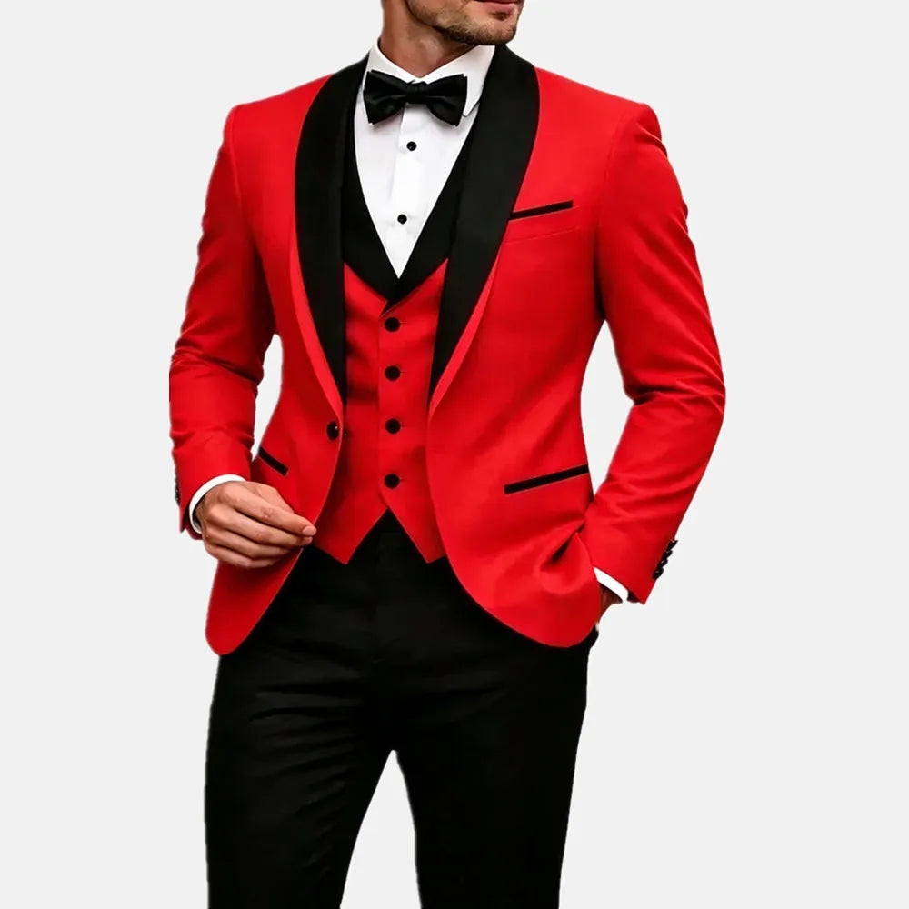 Men's Slim Fit Business Suit Black Shawl Lapel Casual Tuxedos for Wedding Groomsmen Suits Set