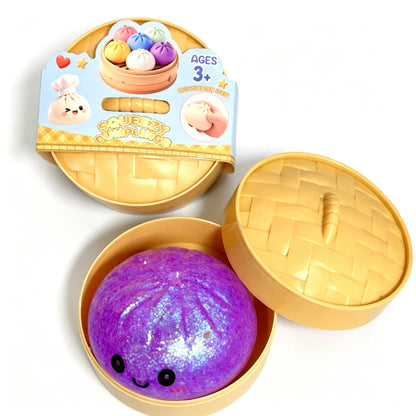 Colorful Dumpling Squishes Stress Balls Fidget Sensory Toys Simulation Food Squishies Bun with Steamer Squeeze Dough Ball Gifts