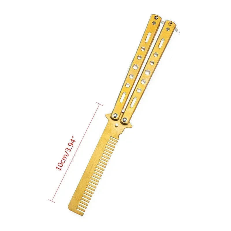 Foldable Comb Stainless Steel Practice Training Butterfly Knife Comb Beard Moustache Brushe Salon Hairdressing Hair Styling Tool