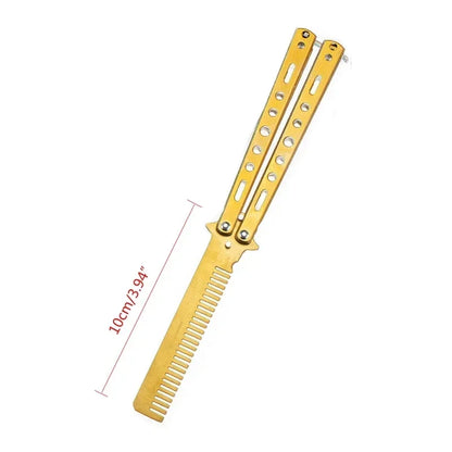 Foldable Comb Stainless Steel Practice Training Butterfly Knife Comb Beard Moustache Brushe Salon Hairdressing Hair Styling Tool