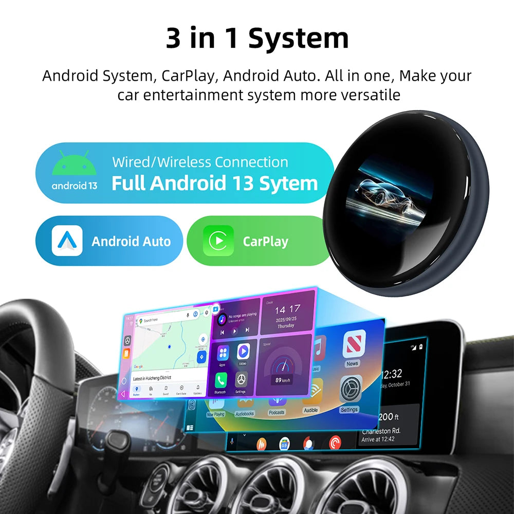 Ai Box 4+64GB 2026 Wireless Android Auto For Apple CarPlay WiFi Plug And Play Adapter Smart AI Box with Youtube Netflix TikTok