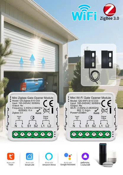 100-240V Tuya Zigbee WiFi Gate Opener Module Smart Garage Door Controller Switch Smart Life App Remote Control Alexa Google Home