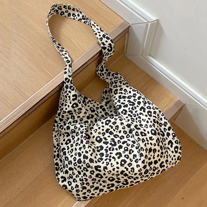 Female Leopard Print Messenger Bag Modern Shoulder Canvas Bag Student Diagonal Large Capacity Straddle Bag