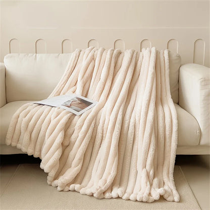 Solid Thickened Wide Striped Flannel Multifunctional Blanket, Can Be Used As Bed Sheet Cover Blanket, Sofa Blanket,nap Blanket