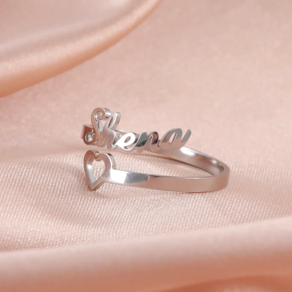 Custom Double First Name Finger Ring For Women Men Personalized Couple Wedding Gift Gold Color Stainless Steel Open Ring Jewelry