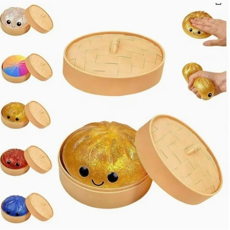1-12Pcs Glitter Dumpling Glitter Dumpling Squishy with Box Dumplings Sensory Squeeze Toy for Stress Relief Birthday Gift
