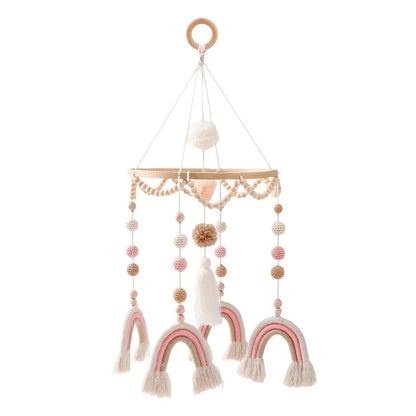 Baby Soft Felt Cartoon Wool Ball Seashell Rattles Hanging Bed Bell Newborn Mobile Crib Wooden Bracket Montessori Education Toys