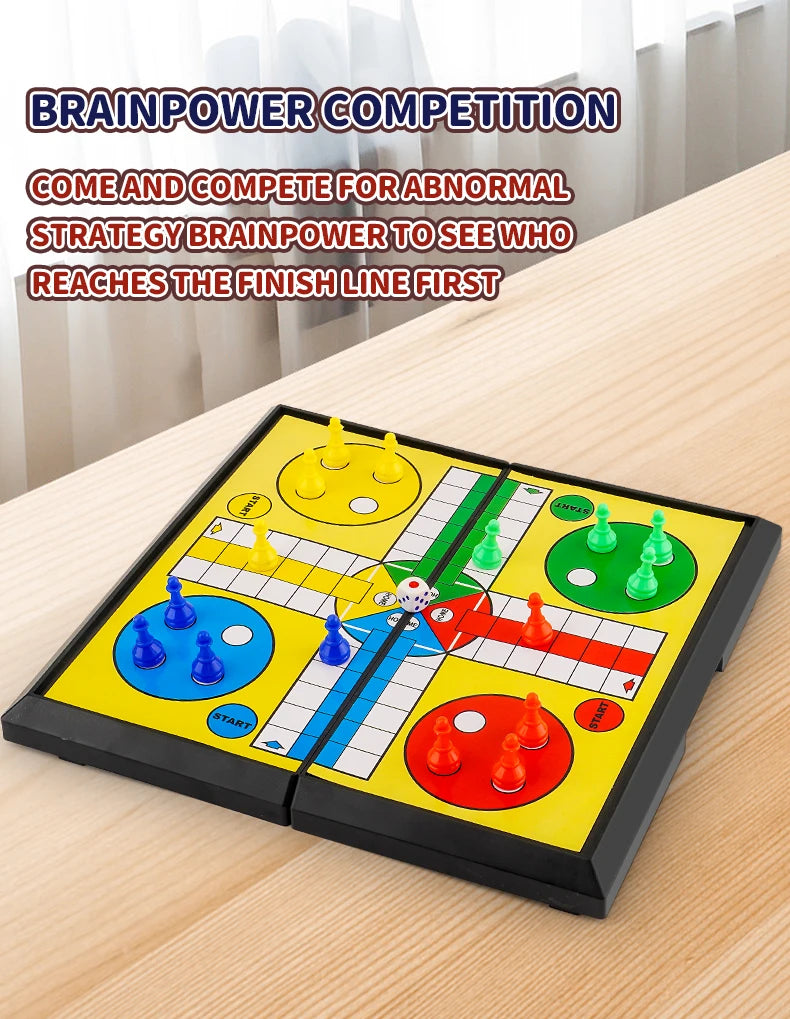 International Ludo Board Game for Kids: Portable Folding Chess Set, Educational Toy, Party Table Game for Elementary Students