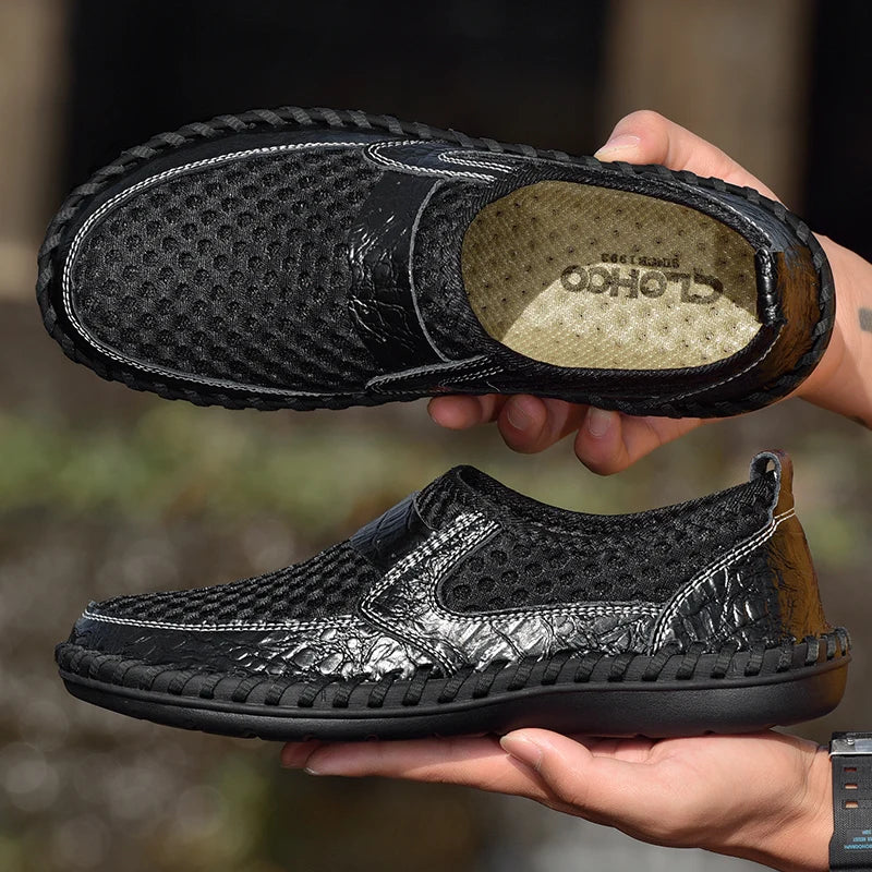 CLOHOO Hand-Sewn Casual Mesh Men's Shoes Comfortable Breathable Upper Fabric Durable Stitching Lightweight Footwear