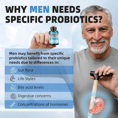Probiotics Capsules for Men, Nutritional Absorption, Digestion, Immune Support, Prostate & Urinary Health, Reduce Bloating