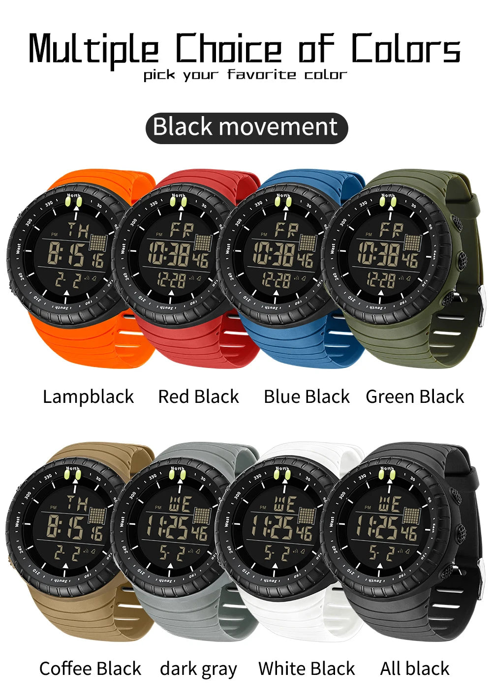 SANDA New 6256 Men's Electronic Watch Large Dial Outdoor Waterproof Sports Watch Night Light Alarm Clock Multi functional Watch