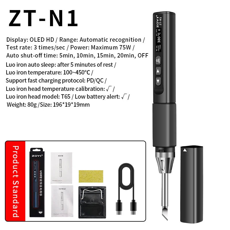 ZOYI ZT-N1 96W Smart Soldering Iron Constant Temperature Welding Pen Electrician Portable High Power Welding Tool for Repair