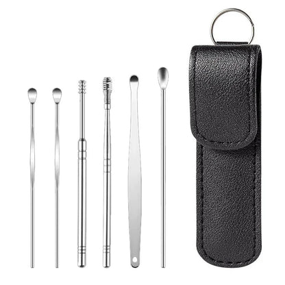 6Pcs/Set Stainless Steel Ear Cleaner Portable Ear Spoons Spiral Earwax Cleaning Removal Tools Reusable Earpick Beauty Accessory