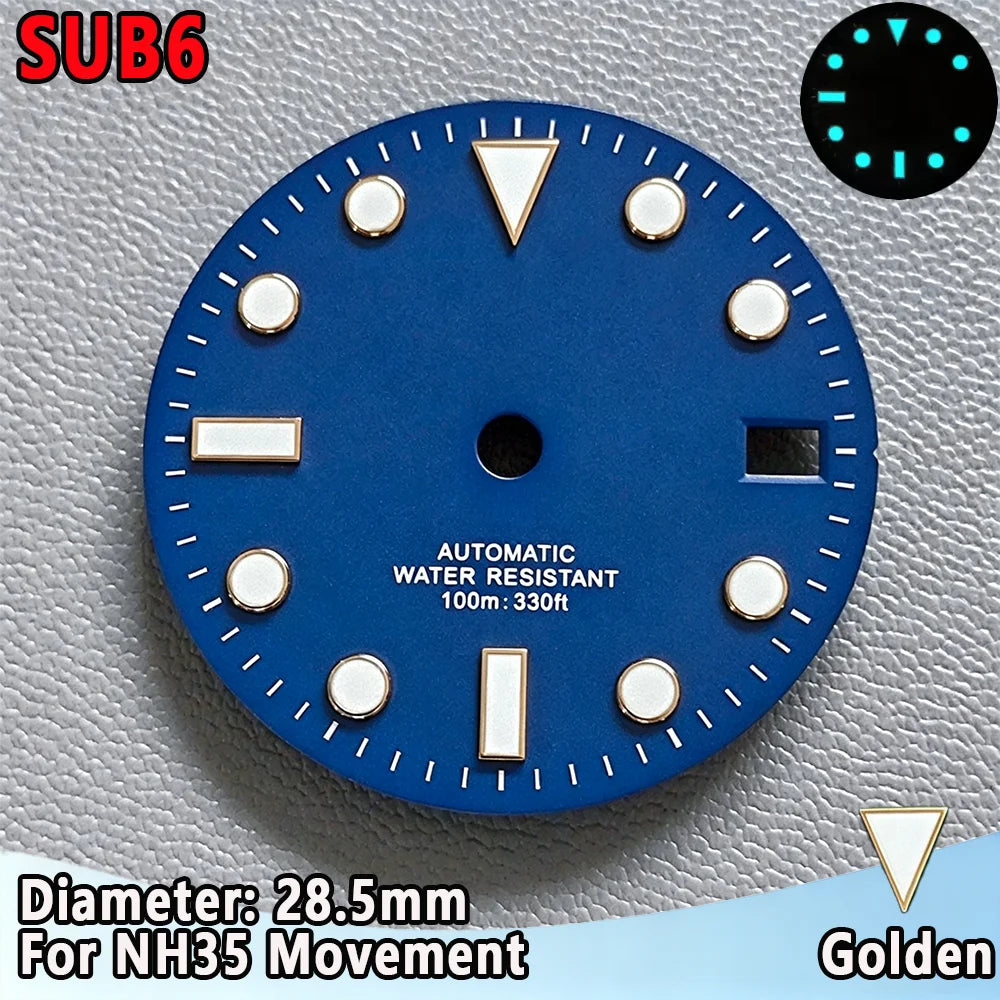 28.5mm NH35 Watch Dial Luminous Dials Single Calendar Dial Suitable For NH35 Movement Can Support DIY Dial Customization Logo