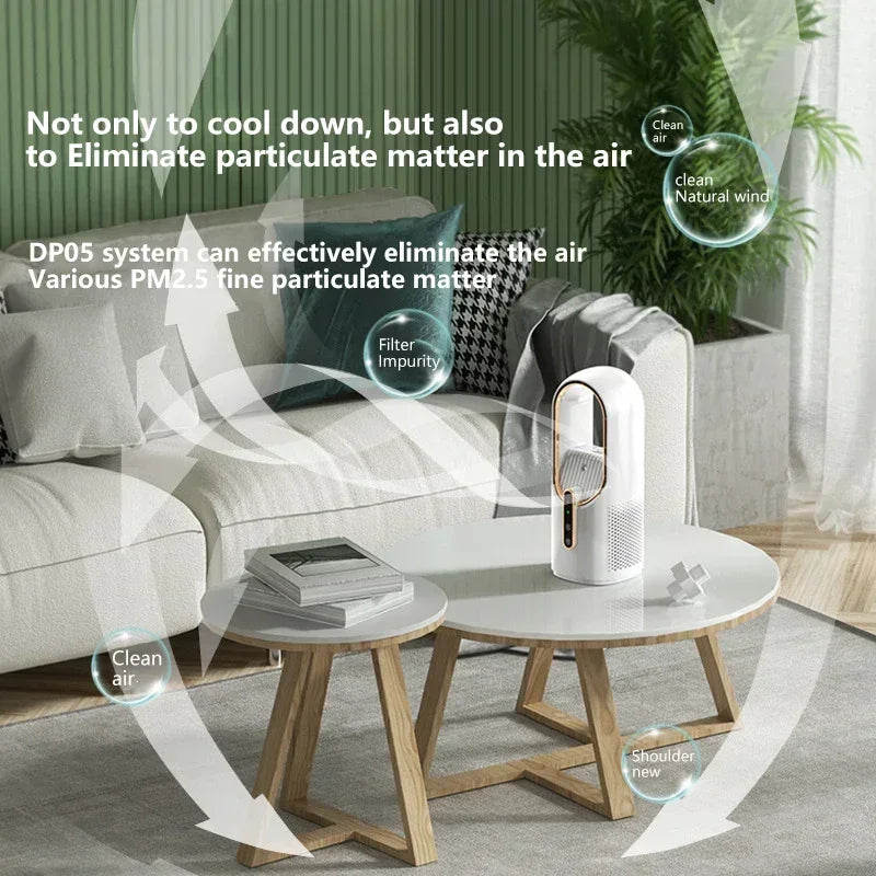 Portable Mini Air Conditioner USB Air Cooler Bladeless Electric Fan 6-speed Silent Timed Air Conditioner Cooling Fan