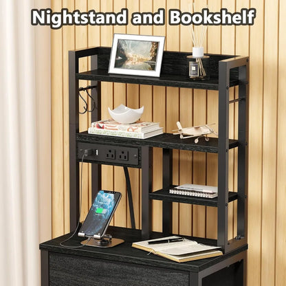 Set of 2 Tall Nightstands With Charging Station & USB Ports, 4 Fabric Drawers & LED Lights, Custom