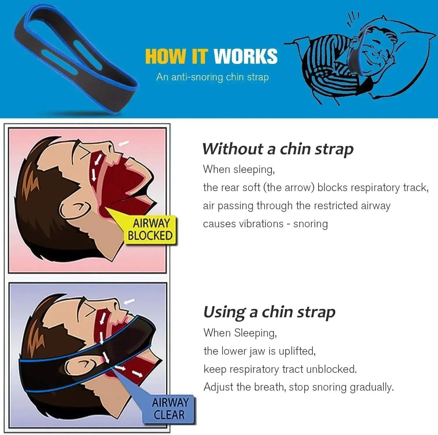 1pc Anti Snore Chin Strap Stop Snoring Snore Belt Sleep Apnea Chin Support Straps for Woman Man Health Care Sleeping Aid Tools