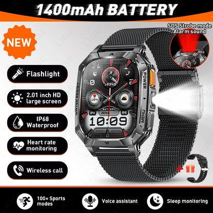 LIGE 2026 Military Grade 1400mAh Battery Smart Watch Men 2.01" HD Screen IP68 Waterproof Sport Fitness Bluetooth Call Smartwatch