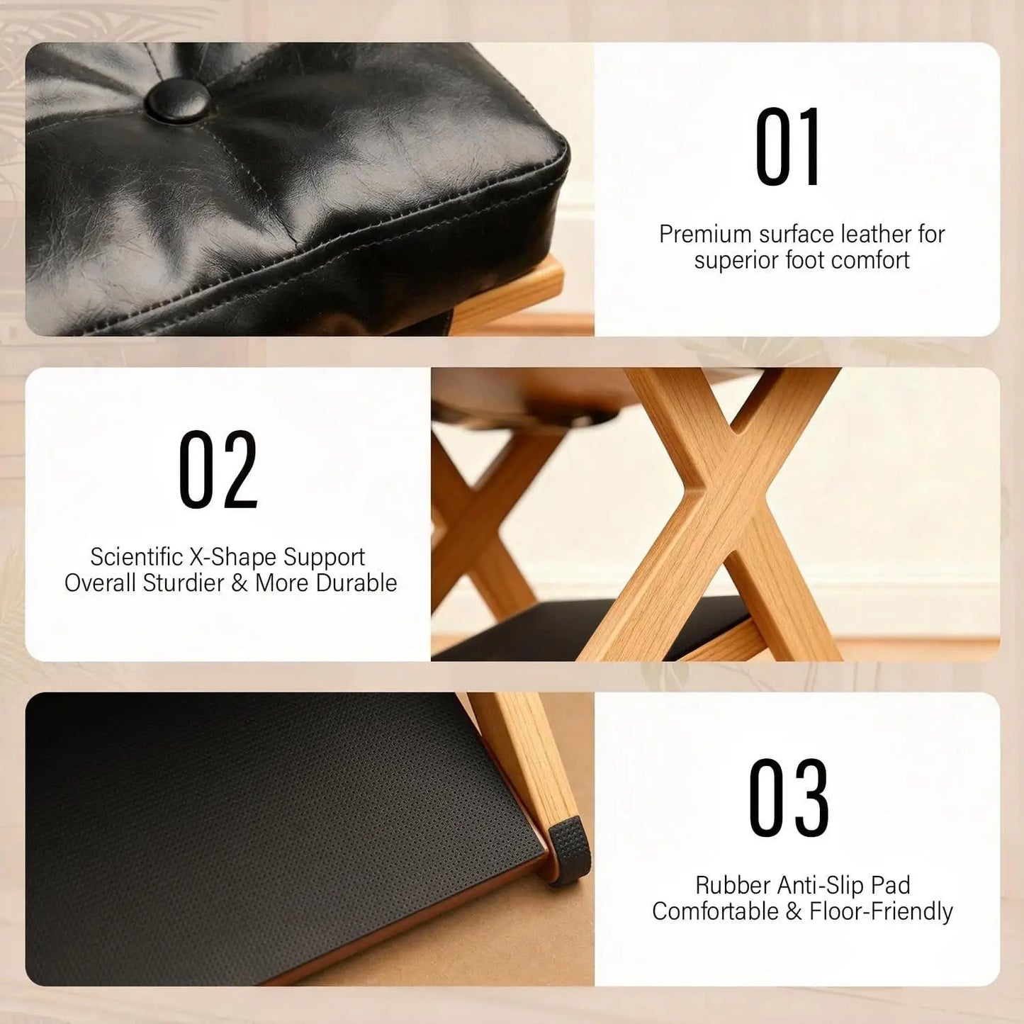 Desk Foot Stool Wooden Double-Layer Non-Slip Ergonomic Leg Rest Office Desk Footrest for Home Dorm Office Apartment Study