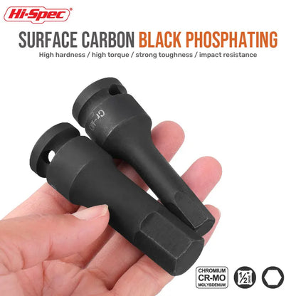 Hi-Spec 1/2" Drive Impact Hex Bit Socket Heavy Duty Cr-Mo Steel Metric Allen Head Adapter Professional Impact Grade Tool