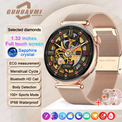 ECG Smart Watches Women 1.32 inch  AMOLED Screen Physical Examination Blood oxygen Pressure Fat Call Health ECG+PPG Smartwatch