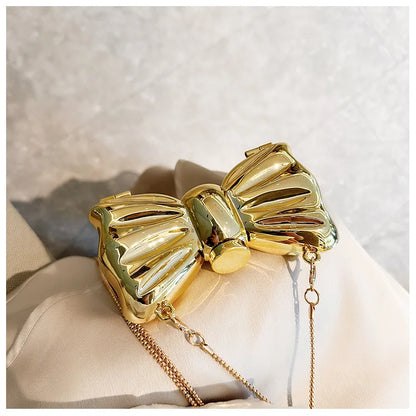 Luxury Designer Mini Bowknot Evening Bag for Women Girls Crossbody Handbag Chain Shoulder Bags Metal Purse for Party Wedding