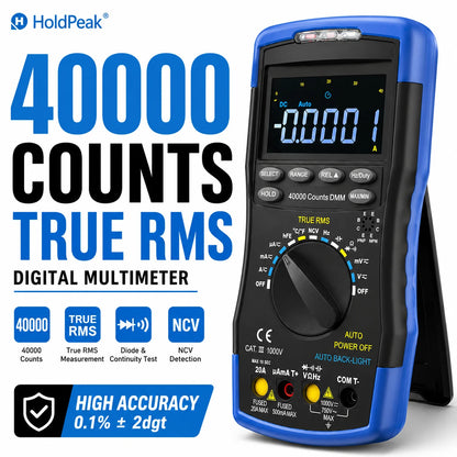 HP-770D-C LCD Digital Multimeter - True RMS Auto Range for AC/DC Voltage, Ohm, Amp & Capacitor (40,000 Counts)