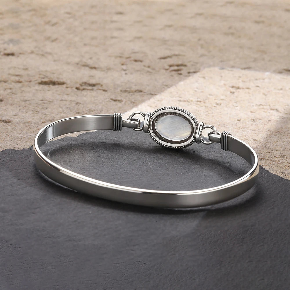 Vintage 925 Silver Natural Oval Moonstone Bangle Bracelets Handmade Birthstone Bangle Gifts Fine Jewelry for Women Men