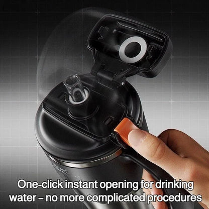 1L 304 Stainless Steel Vacuum Insulated Water Bottle One Touch Flip Lid Thermos Mug with Straw Handle for Car Travel Home Daily