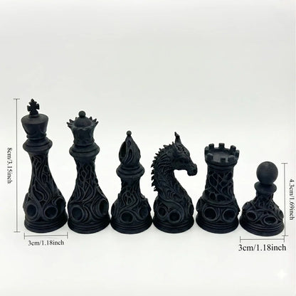 32pcs Gothic Dragon Chess Pieces Set Black White 3D Printed Hollow Design Tabletop Ornament Gift for Chess Lovers