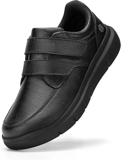 Men'S Wide Walking Shoes Hook And Loop Comfortable Leather Business Shoes Orthopedic Diabetic Shoes For Swollen Feet