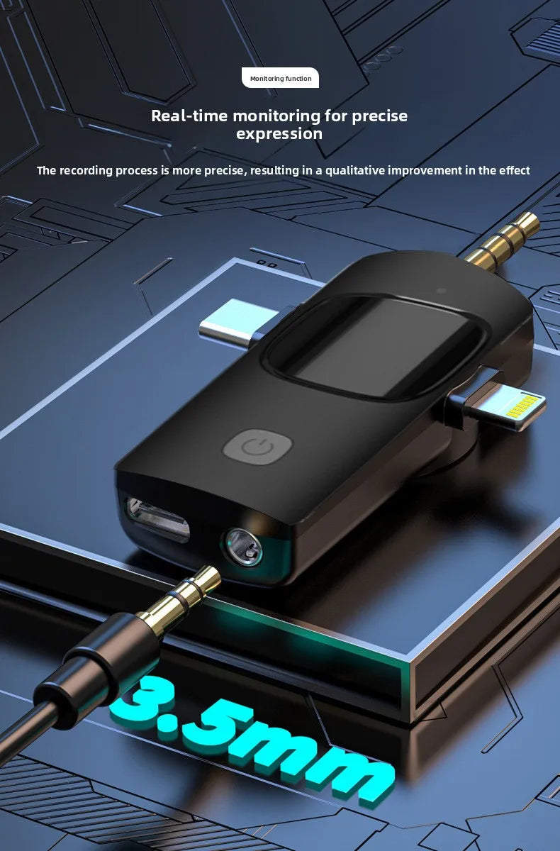 Wireless Lavalier Microphone 1 to 2 with Reverb Monitor Auto Noise Reduction for Video Live Streaming Vlog