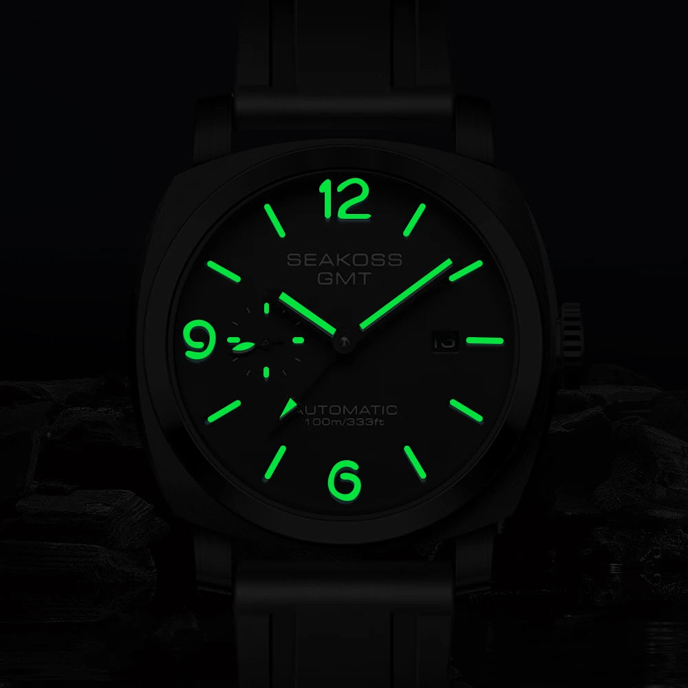 SEAKOSS GMT Super Luminous Diving Automatic Mechanical Watch Men 10ATM 1963 Seagull st2557 Movement Calendar Sapphire Wristwatch