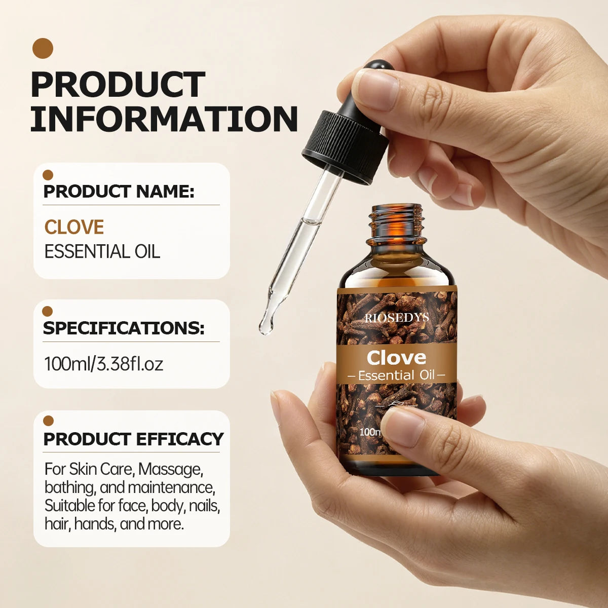 100ml CLOVE ESSENTIAL OIL Suitable For Massage And Skincare, Deeply Nourishes And Moisturizes, And Improves Skin Condition.