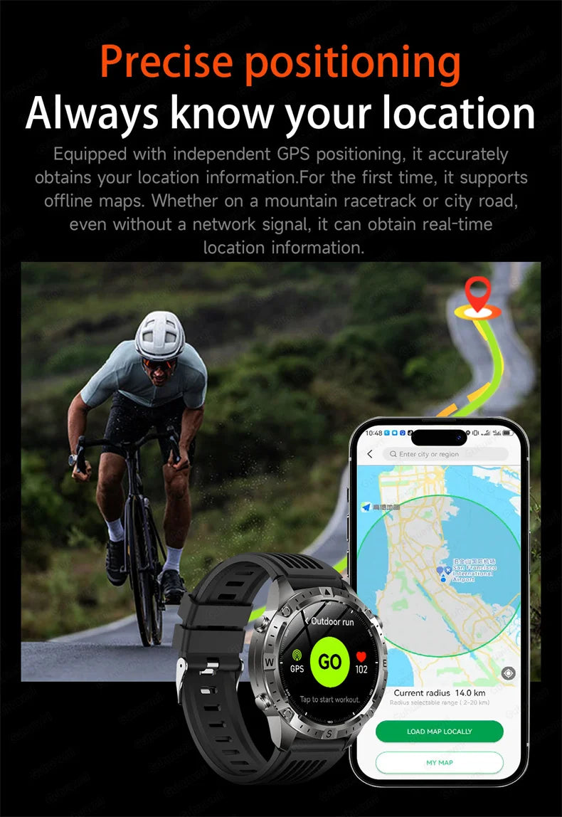 Smart Watch Men GPS Track 30 meters Swim Waterproof  Sports Fitness GPS Precise Positioning Offline Map 2GB Memory Smart Watchs