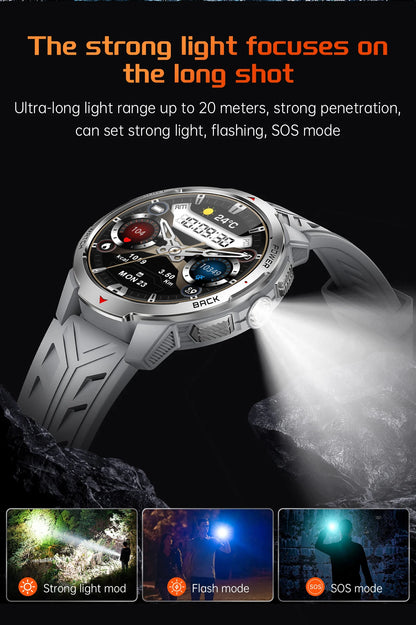 LIGE 1100mAh Military Outdoor Smart Watch Men 1.7" Large Display Compass Sports Watch IP68 Waterproof Bluetooth Call Smartwatch