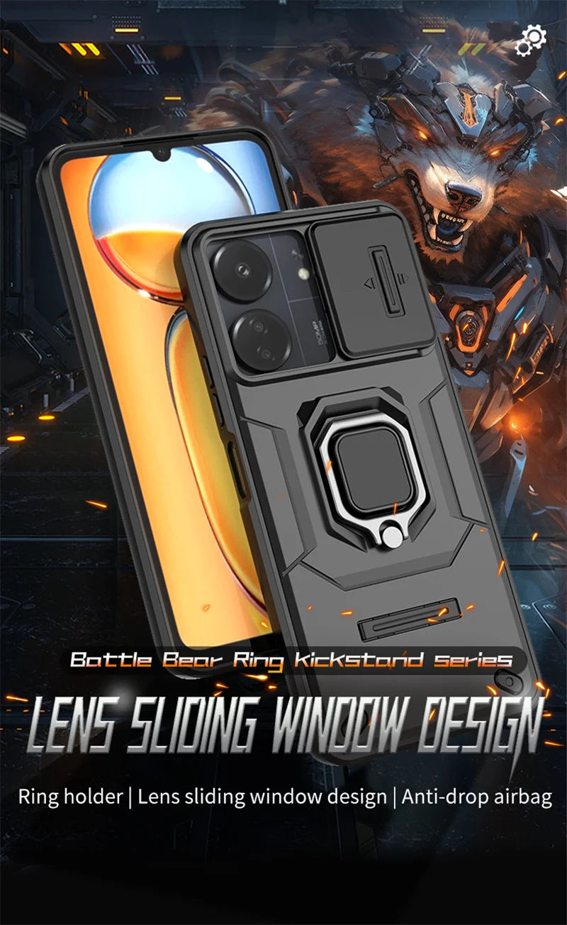 Armor Shockproof Case For Xiaomi Redmi 13 4G Redmi 13C 5G Protective Cover Ring Magnetic Holder Coque Fundas Capa