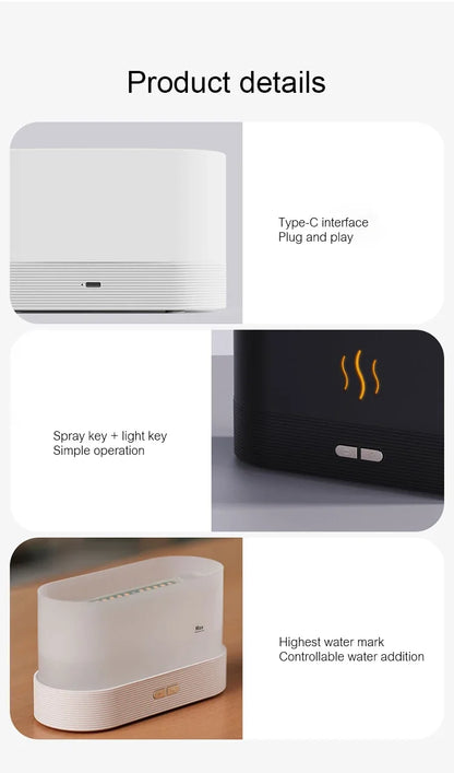 USB Desktop Flame Aroma Diffuser Humidifier 7 Colors Simulation Light Aromatherapy Air Purifier for Bedroom/Essential oil set