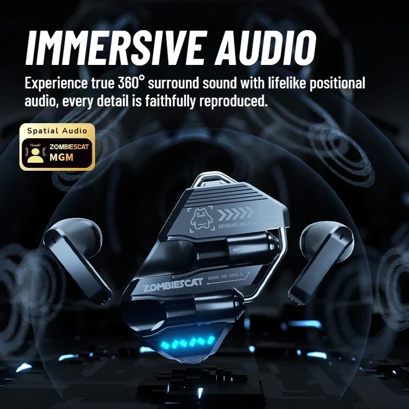 Zombies Cat Real Time Ai Translator Headphone Alloy Mecha Bluetooth 6.0 Earphone Immersive Stereo TWS Wireless Earbuds with APP