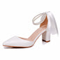 Women's Open Toe Block Heel Pearl Wedding Shoes for Bride Chunky Heeled Sandals Bridal Shoes Pumps