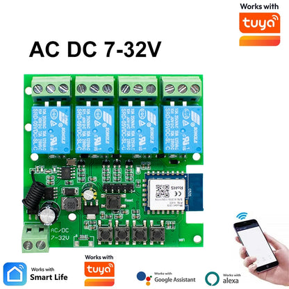 4CH Wifi Relay Smart Wireless Switch Module 4 Channel 7-32V 85-250V 220V 110V 2200W RF433 4 Way Receiver Works with Tuya Alexa