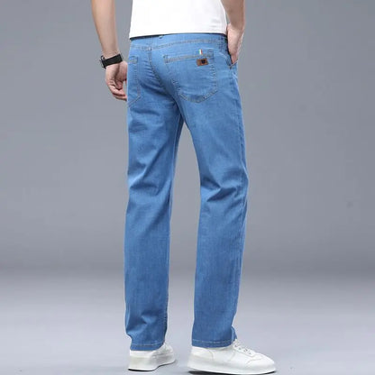 Classic Style Summer Men's Light Blue Thin Straight Jeans Business Casual Stretch Denim Pants Male Brand Loose Trousers