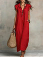 2026 Summer Women Boho Cotton Linen Maxi Dress Solid Color Ruffle V Neck Sleeveless Loose Long Dresses With Pockets Casual Beach