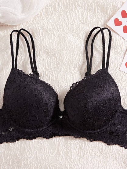 6-Piece Set Women's Underwear Set Sexy Patterned Lace Patchwork No Lining Comfortable Fitting Women's Push-Up Bra Sexy Lingerie