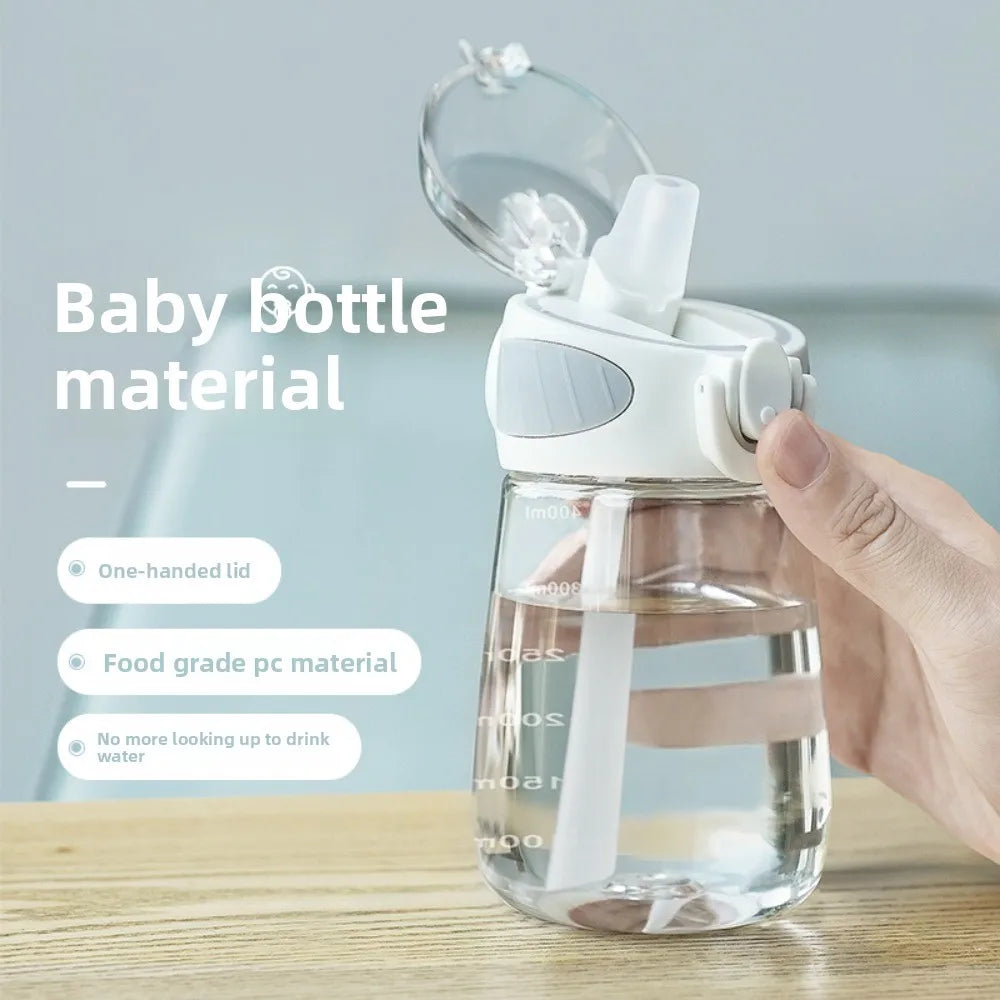 Portable Plastic Water Straw Cup Drop Proof with Scale Sippy Cup Leak-proof Food-Grade Silicone Water Bottle